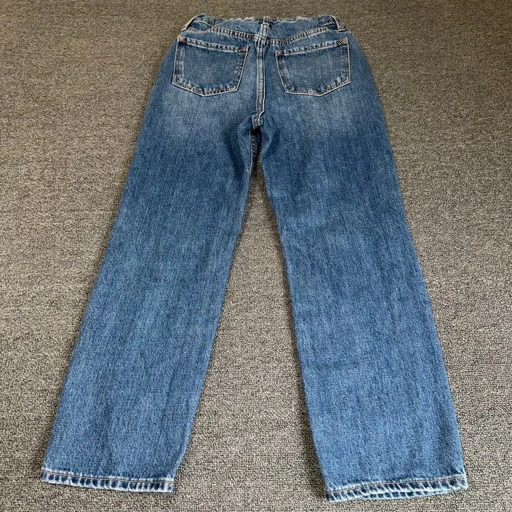 Old Navy High-Rise Slouchy Straight Jeans Girls Youth 12 Medium Wash Streetwear